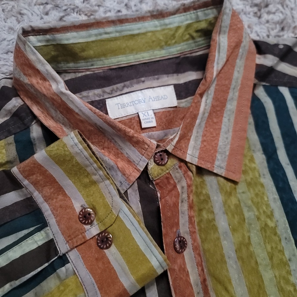 Territory Ahead Button Down Shirt Mens XL Multicolor Striped Long Sleeve Boho